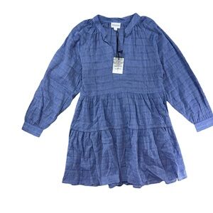 Felicite Gauze Tiered Mini Dress Long Sleeves Sz 1 XS $198 NWT Blue
